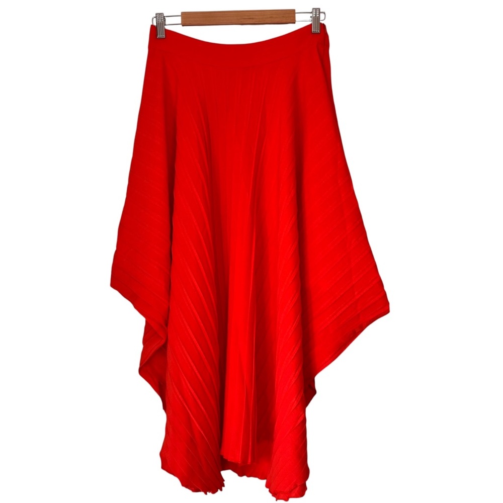 Zara Pleated Asymmetric Midi Skirt Size Small NWOT 0264/017 Orange Red Flowy